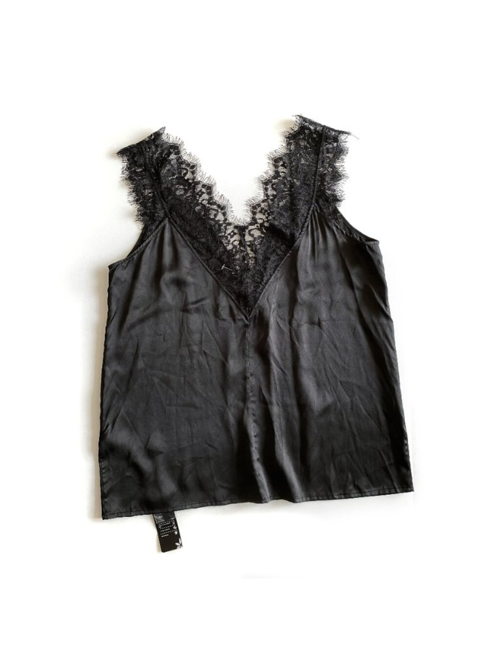 NWT LilySilk 100% Mulberry Silk and Lace V-Neck Black Tank Top Size XXL - Picture 5 of 6
